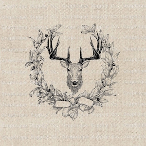 Deer Stag Woodland Wreath Reindeer Clipart-Furniture Transfer-Christmascore-Wall Decore