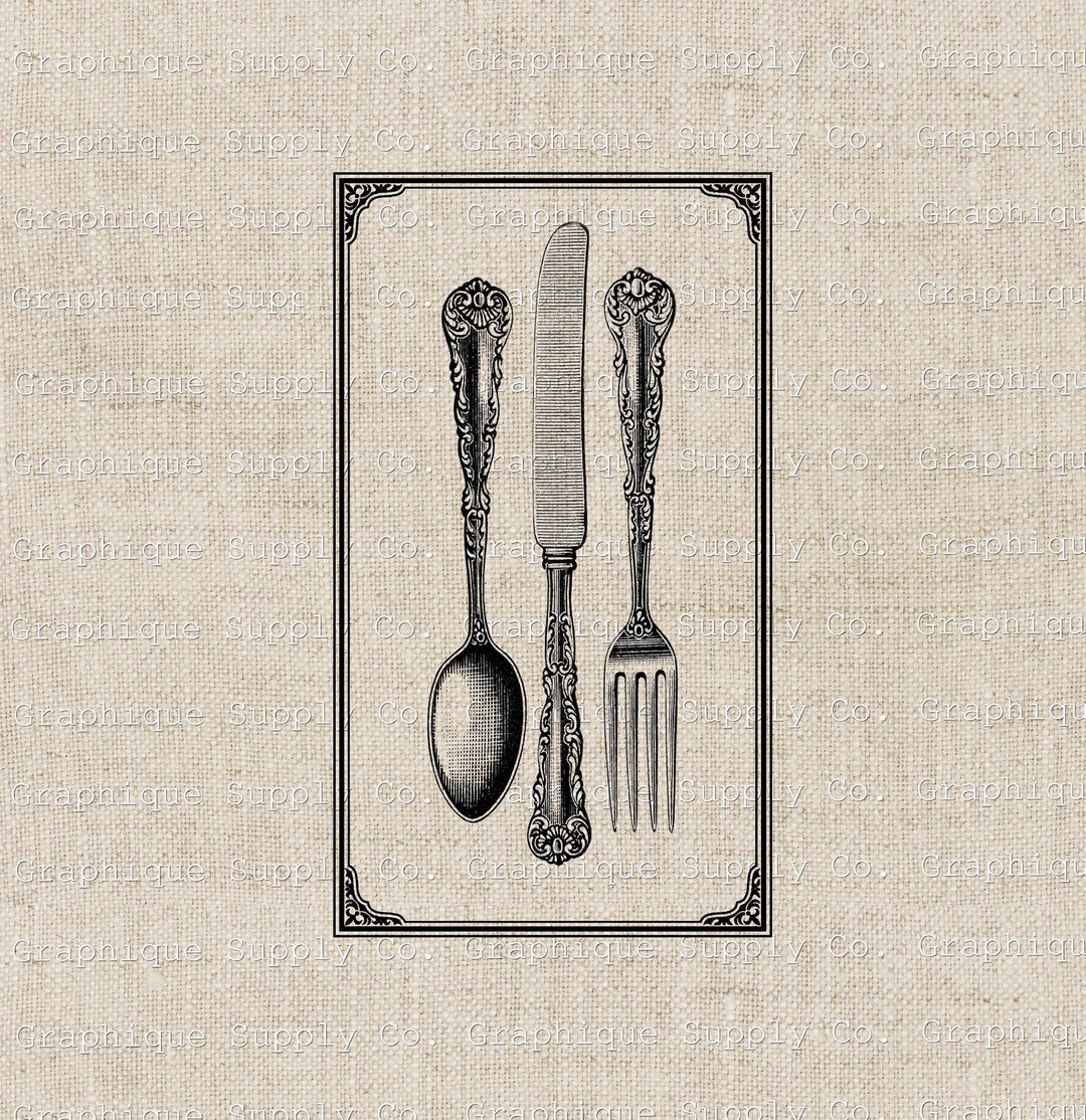 Silverware Kitchen Art Label Illustration- Instant Download Digital ...