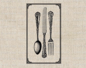 Vintage Kitchen Utensil SVG Engraving Style Spoon Fork Knife Vector Clipart