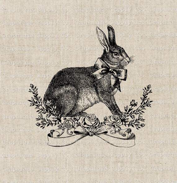 Cottagecore Bunny Rabbit Floral Wreath Clipart-Furniture transfer DIY digital download