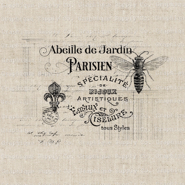 Queen Bee  French Country Vintage Illustration- Instant Download Digital Printable Clip Art Iron on Transfer Image PNG JPEG Format 300dpi