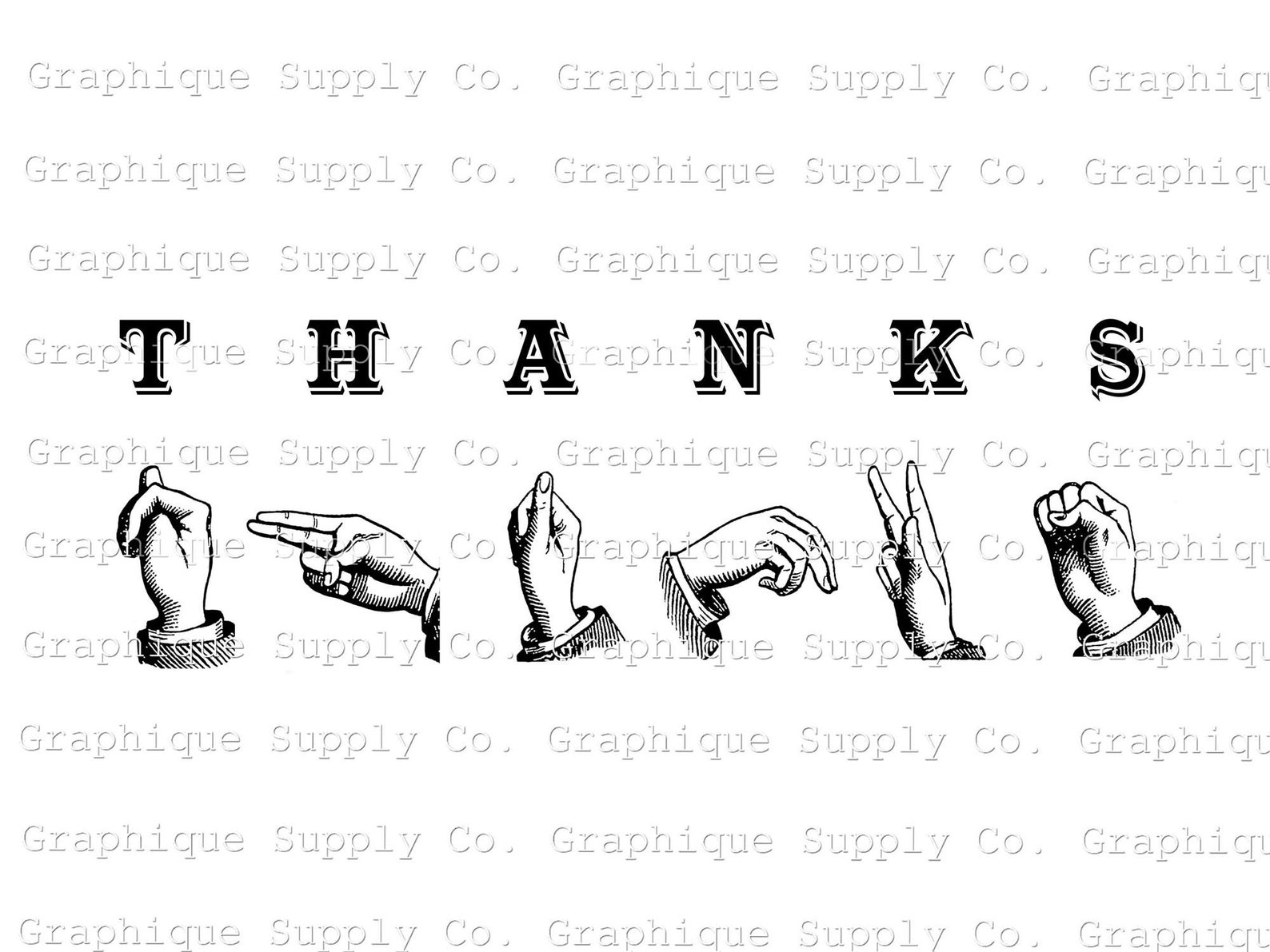 Thanks Sign Script Thank You Sign Language Vintage Illustration (digital Printable) - Etsy