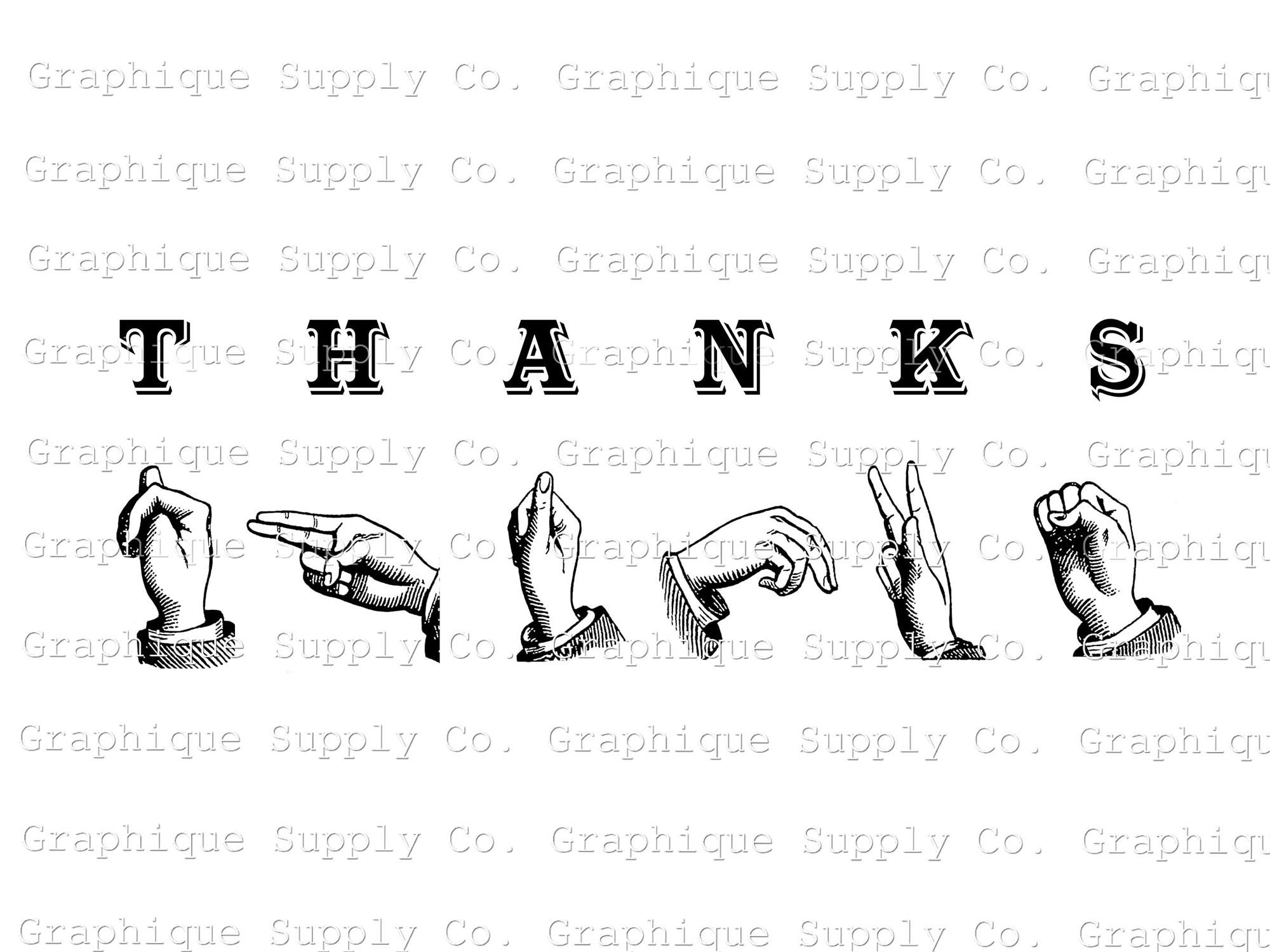 Thank You Message Sign Language Vintage Illustration Instant Download