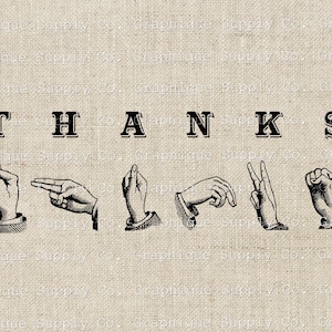 Thank You Sign Language Vintage Illustration (Digital Printable)