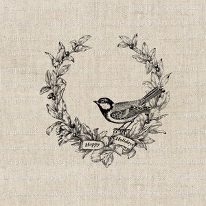 Frohe Feiertage Winter Kranz mit Vogel digitaler Download - Winter Botanische Clipart-Home Decore-Weihnachtsgrün png