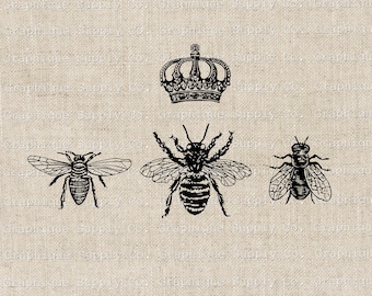Queen Bee Crown Vintage Illustration: Printable Clip Art (Digital Download)