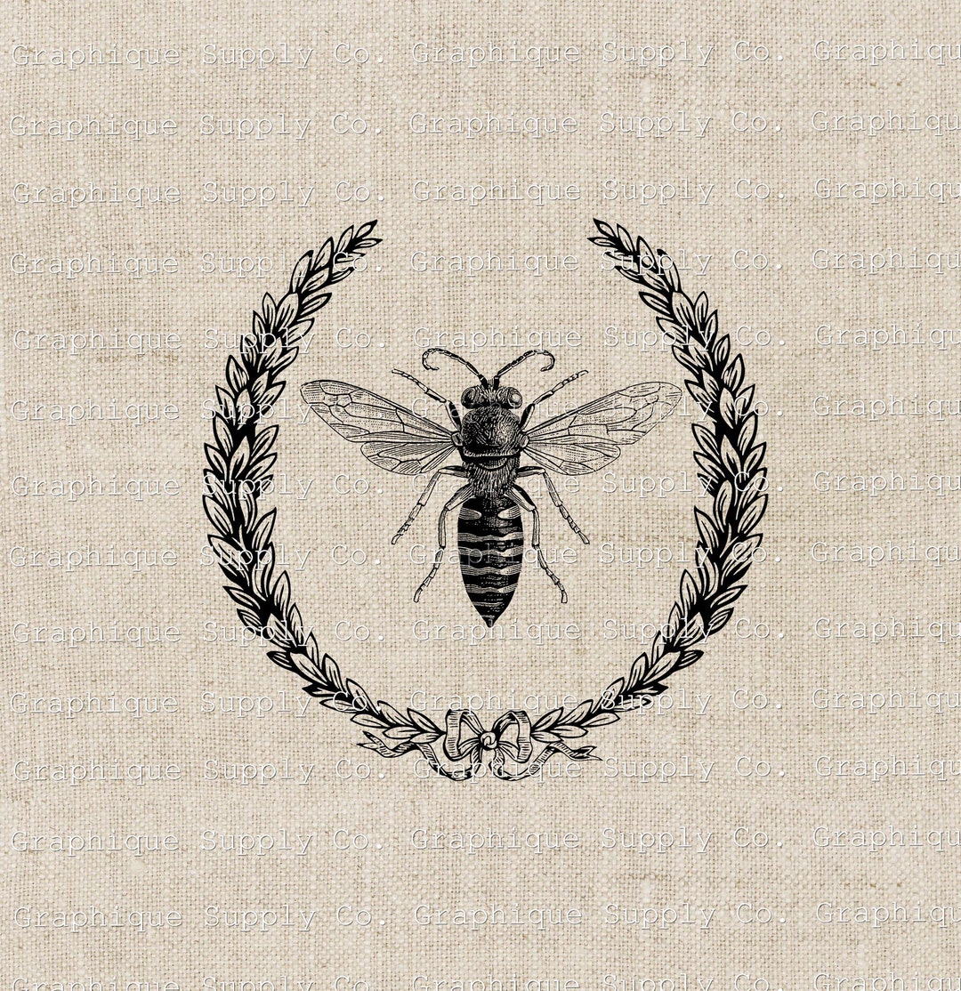 Bee Laurel Wreath Vintage Illustration (digital Download) - Etsy