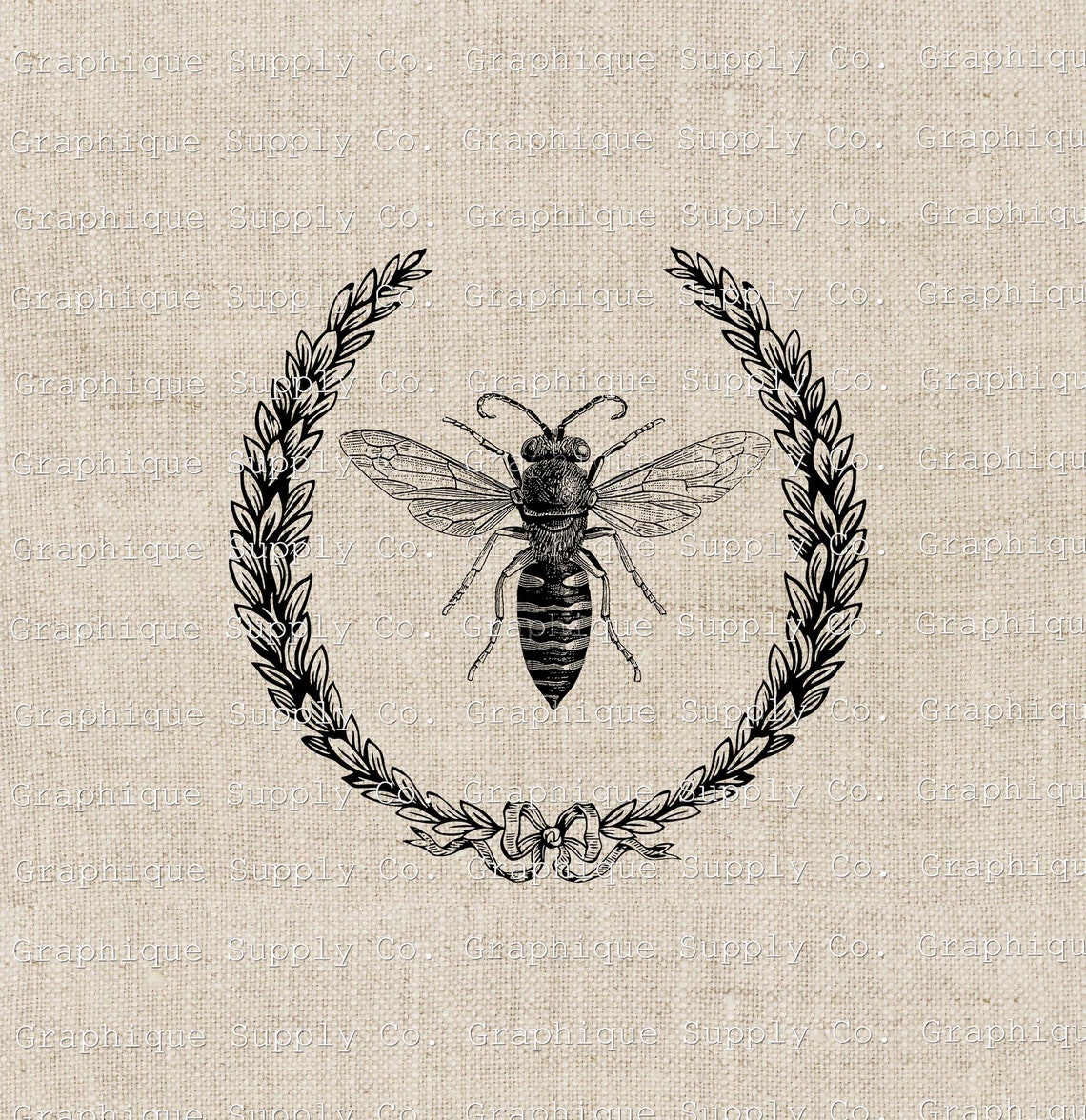 Bee Laurel Wreath Vintage Illustration (digital Download) - Etsy