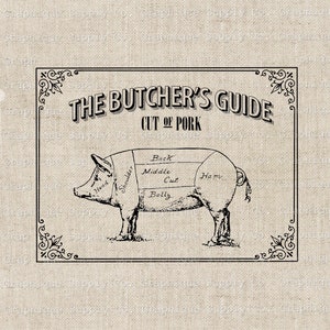 Vintage Pig Butcher&#39;s Guide Illustration: Kitchen Art Print (Digital Download)