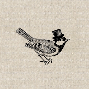 Pássaro Vintage Com Chapéu Alto Clipart, Royal Bird Clip Art, Estética Francesa Digital Download, Steampunk Bird PNG JPEG, Printable Royal Bird