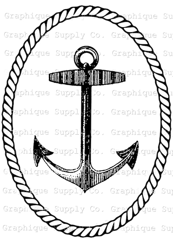 Nautical Anchor Rope Art Vintage Illustration Instant Download