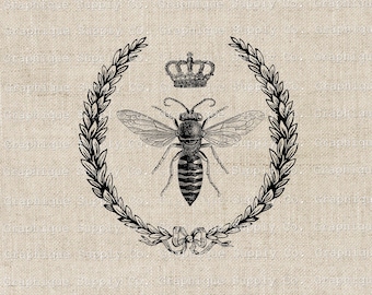 Queen Bee Crown Laurel Wreath Vintage Illustration (Digital Download)