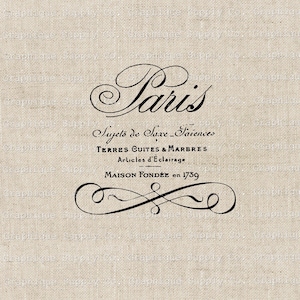 Paris Fashion Script Vintage Label Illustration - Sofortiger Download Digital druckbare Clip Art Clip Art Eisen auf Transferbild PNG JPEG Format 300dpi