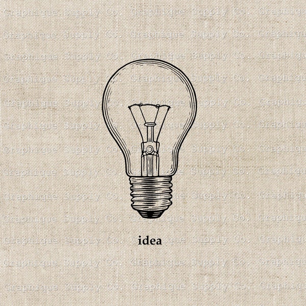 Lightbulb Idea Vintage Illustration- Instant Download Digital Printable Clip Art Iron on Transfer Image PNG JPEG Format 300dpi