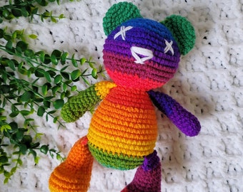 Crochet Teddy Bear Rainbow Plush, Stuffed Animal for Newborn, Baby Shower Gift, Mini Bear,  Keepsake, Pride Month Rainbow Bear, Pride Decor