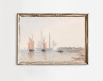 soft sailboat painting, grandmillennial decor, coastal granddaughter, vintage coastal cottage decor, beach house wall art printable