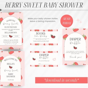 Berry Sweet Baby Shower Bundle, Strawberry Baby Shower Invitation, Berry Sweet Baby On The Way, Printable Invite, Shower Evite