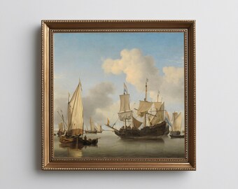 east coast grandmillennial print, vintage sailboat painting, coastal landscape, nantucket, coastal decor, nautical wall art digital download