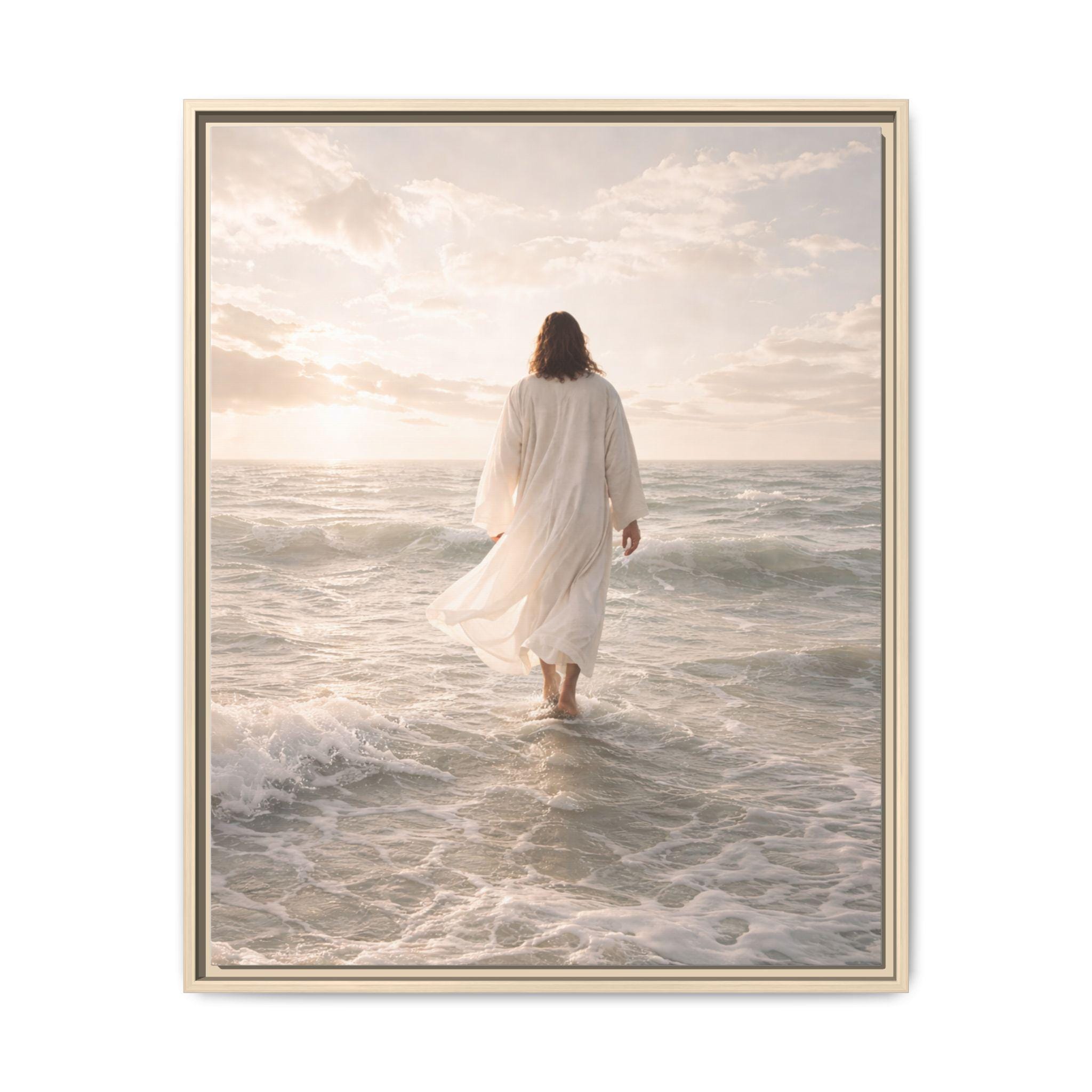 Jesus Walking on Water Canvas Framed Print | Christian Canvas Print ...
