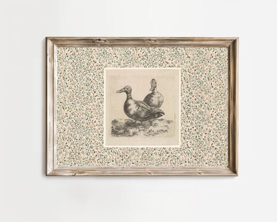 two vintage ducks wall art, floral grandmillennial print, vintage goose print, french country, cottagecore nursery prints, farmhouse decor