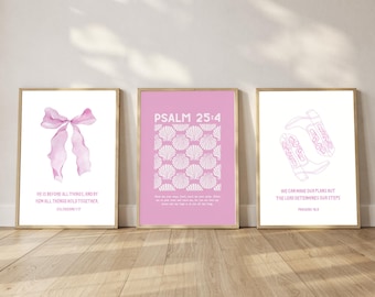 pink coastal cowgirl christian gallery wall beachy bible verse print set of 3 trendy apartment dorm wall art pink bow cowgirl boots digital