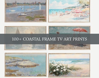 100+ coastal frame tv art bundle, east coast grandmillenial prints, vintage style seascape painting, coastal tv art, digital download