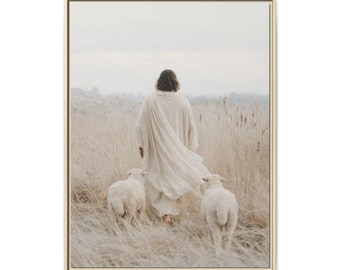 Jesus lämnar 99-kanftavla, kristen väggkonst, neutral kustdekor, modern troskonstverk, minimalistisk religiös heminredning