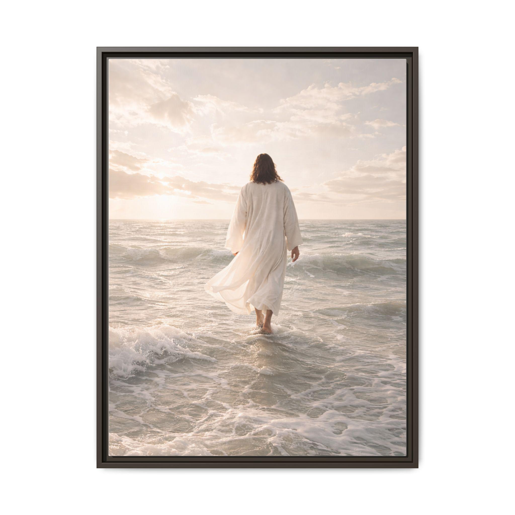Jesus Walking on Water Canvas Framed Print | Christian Canvas Print ...