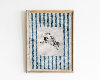 striped cowboy wall art, vintage western rodeo decor, farmhouse decor, country nursery wall art, boy room wall decor, coastal cowgirl art