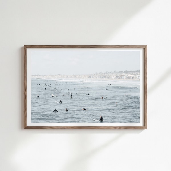 beach surf photography print, coastal horizontal art, digital download, coastal surf wall art, california photography, surfers