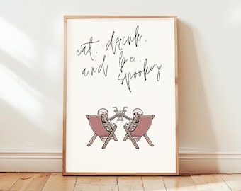 trendy bar cart prints halloween cocktail art, eat drink and be spooky, halloween decor, trendy halloween wall art, digital download
