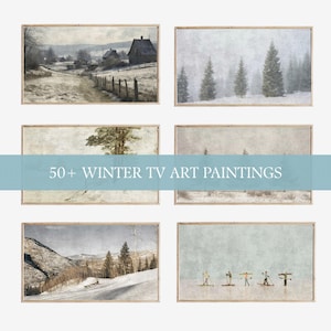 50+ winter frame tv art bundle, country snowy christmas landscape, neutral christmas, ski, pine trees, samsung tv art digital download