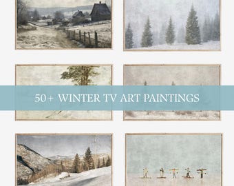 50+ winter frame tv art bundle, country snowy christmas landscape, neutral christmas, ski, pine trees, samsung tv art digital download