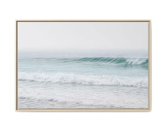 Neutral kustvågsväggkonst, havstryck på canvas, strandfotografi, minimalistisk havslandskap, kustnära vardagsrumsinredning, inramad strandkonst