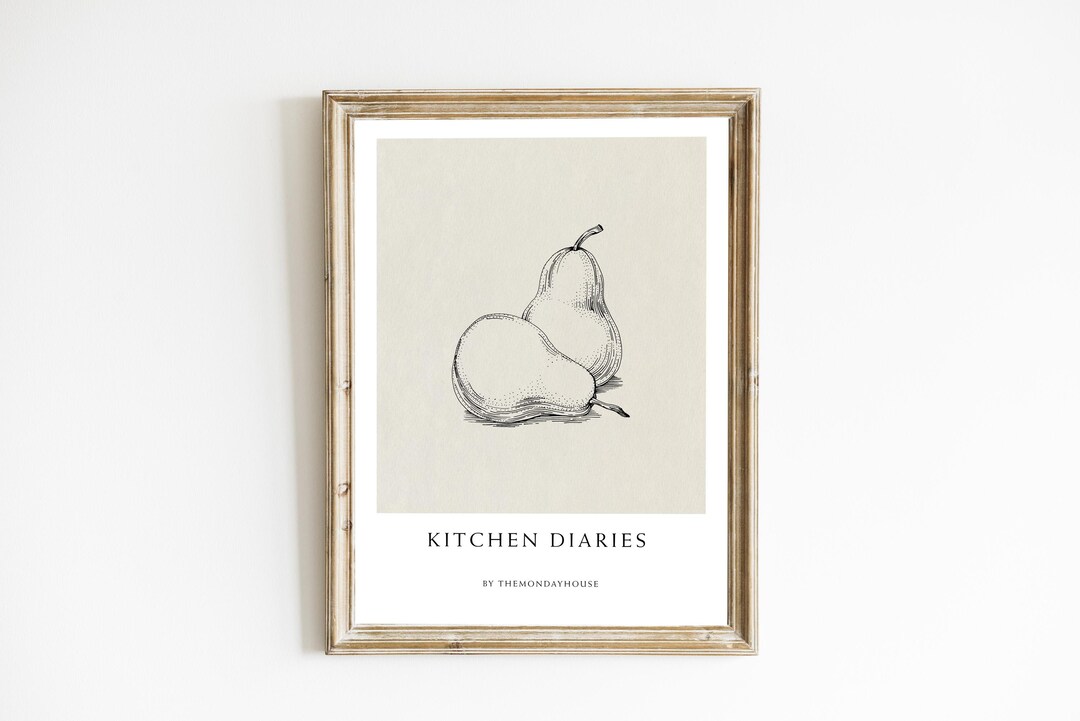 modern neutral kitchen art set of 5 prints -... Neutral Minimalist Kitchen Wall Art, Modern Kitchen Art, Pear ...