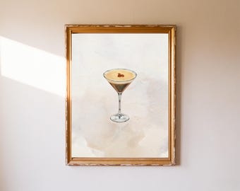 watercolor espresso martini print, alcohol png, kitchen decor, bar cart decor, aesthetic alcohol art, espresso martini art, espresso vintage