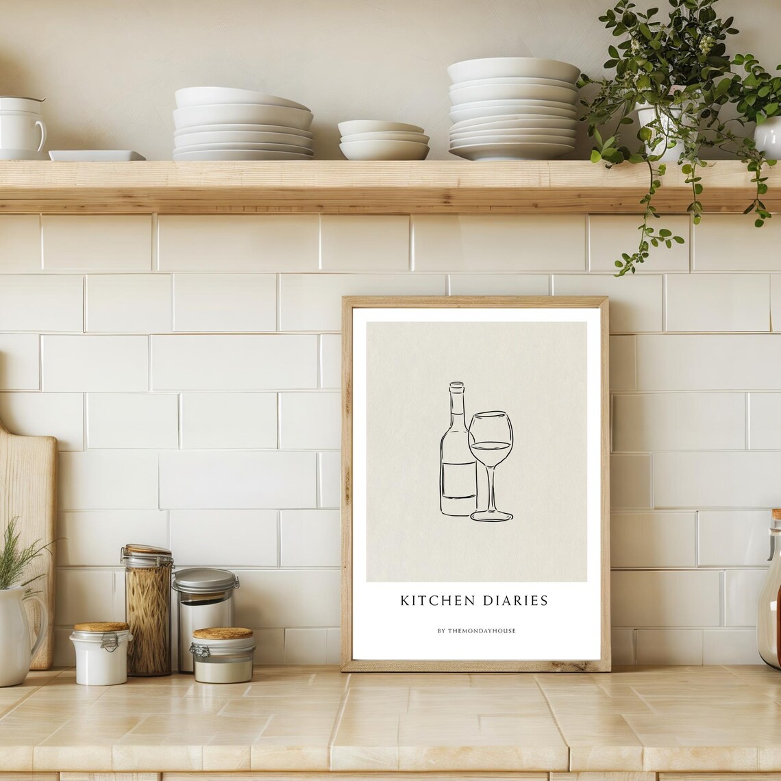 modern neutral kitchen art set of 5 prints -... Neutral Minimalist Kitchen Wall Art, Modern Kitchen Art, Bar Cart ...