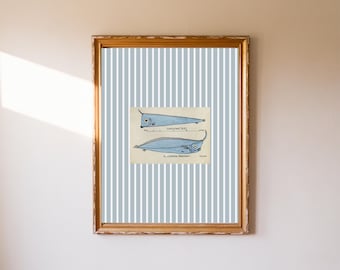 Lámina de abuela milenaria de la costa este, láminas de Nantucket, arte mural playero, arte mural con peces, nieta costera, decoración de casa de playa, habitación infantil para niño