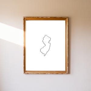 minimalist new jersey outline, new jersey map, preppy room decor, minimal, beach house decor, hand drawn, map wall prints, dorm, coastal