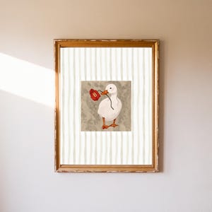 duck rose print, silly goose prints, duck prints, goose print playroom wall art, dopamine decor, coquette nursery wall art, vintage goose