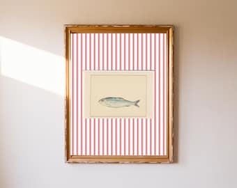 östkust-grandmillennial-tryck, nantucket-tryck, strandliknande väggkonst, sardiner-väggkonst, kustnära barnbarn, strandhusinredning, sardiner