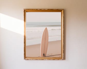 pink surfboard wall art, beachy wall art, surf wall art, beach house decor, preppy, aesthetic beach print, surfboards, coastal decor