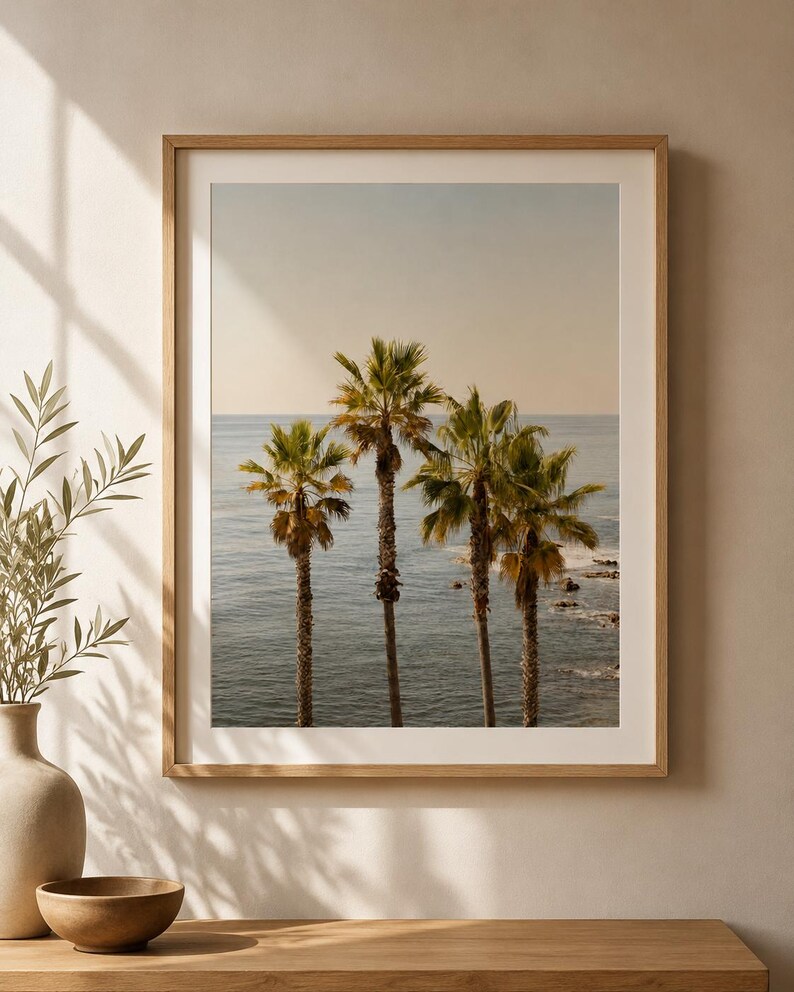 Neutral Coastal Palm Tree Wall Art Print, Beach Photography Poster ...