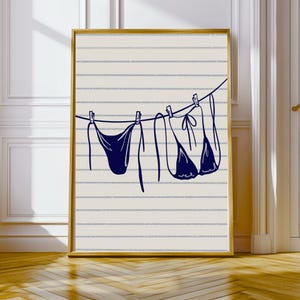 Bikini Clothesline Print, Coastal Granddaughter, Blue Bikini Art Print, Beachy Wall Art, Coastal Decor, Dopamine Decor, Coastal Decor
