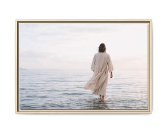 Inramad canvastavla Jesus gående på vatten | Matt canvas, inramad