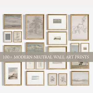 Ponad 100 nowoczesnych, neutralnych wydruków ściennych, neutralnych szkiców, szkiców kwiatowych, neutralnych krajobrazów, neutralnej sztuki ściennej w stylu nadmorskim, inspirowanej przez Studio McGee