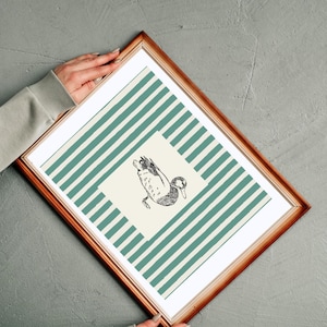 minimal striped duck print, duck prints, goose print playroom wall art, dopamine decor, cottage core, vintage nursery