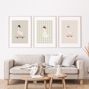 Silly Goose Art, Boys Bedroom Ideas, Duck Prints, Skateboard Bedroom Decor, Goose Print Playroom Wall Art, Dopamine Decor, Minimalist Goose image 5