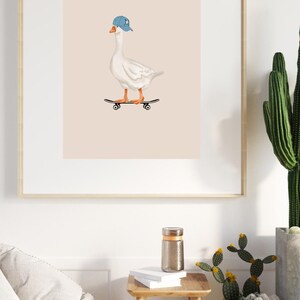 Silly Goose Art, Boys Bedroom Ideas, Duck Prints, Skateboard Bedroom Decor, Goose Print Playroom Wall Art, Dopamine Decor, Minimalist Goose image 6