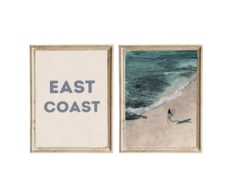 set of 2 coastal wall art prints, east coast prints, blue wall art prints, coastal granddaughter, beach house decor, surf poster printables
